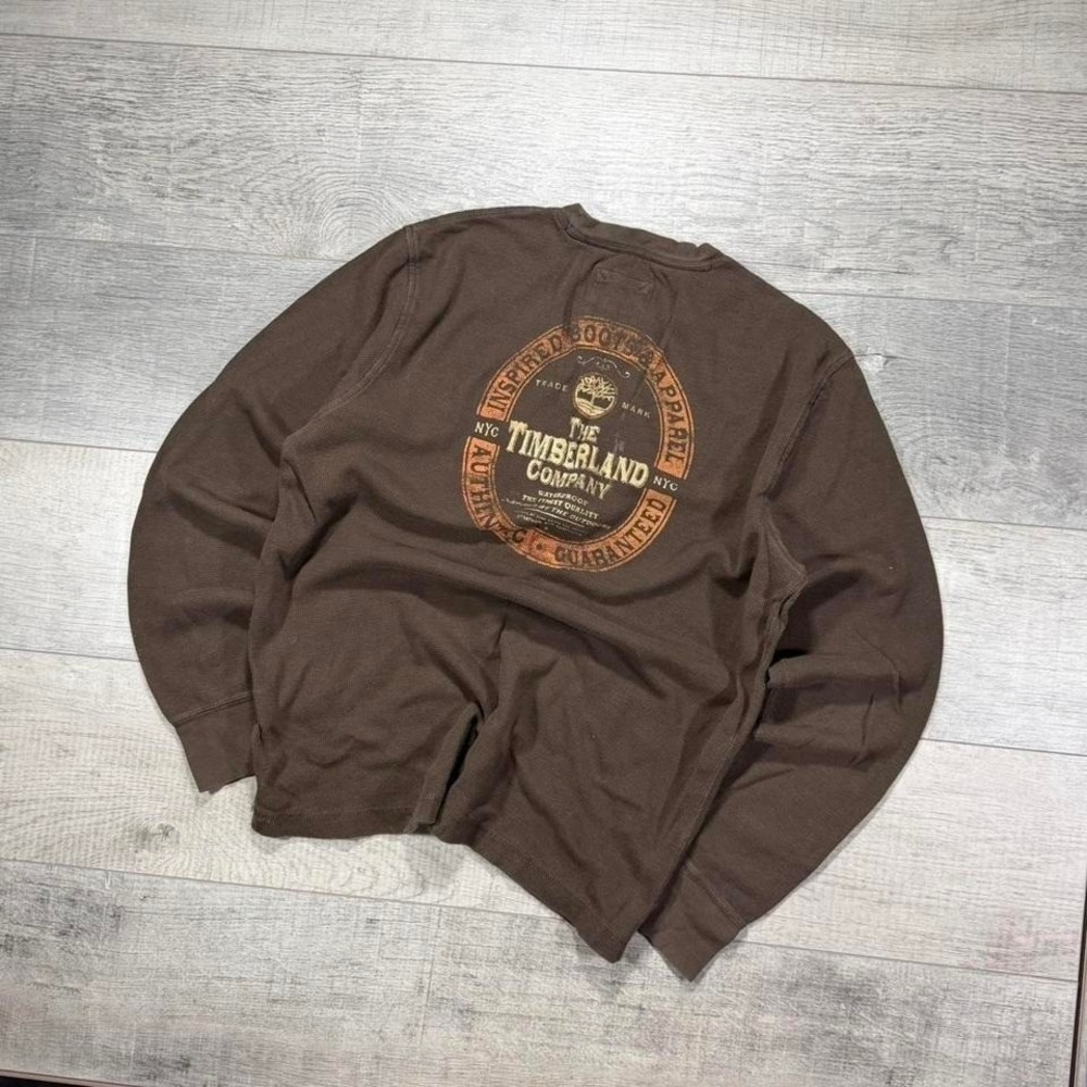 Vintage 2000s brown long sleeve thermal timberland outdoor promo shirt